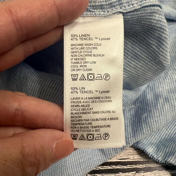 Tommy Bahama Casual Linen Blend Long Sleeve Button Up Blue White Stripes size L - Picture 10 of 11